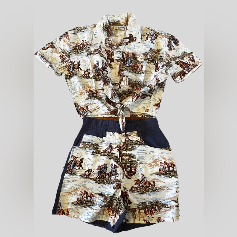 Vintage Western Print High Waisted Shorts Set-Sz 9